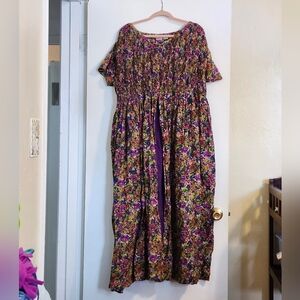 Floral Purple Maxi Dress with Short Sleeves